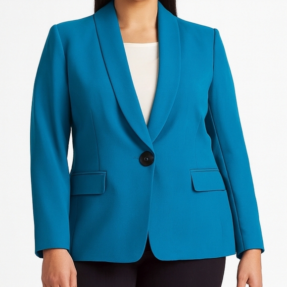 Nipon Boutique Jackets & Blazers - Nipon Boutique Single Button Shawl Collat Blazer Teal Blue 16W